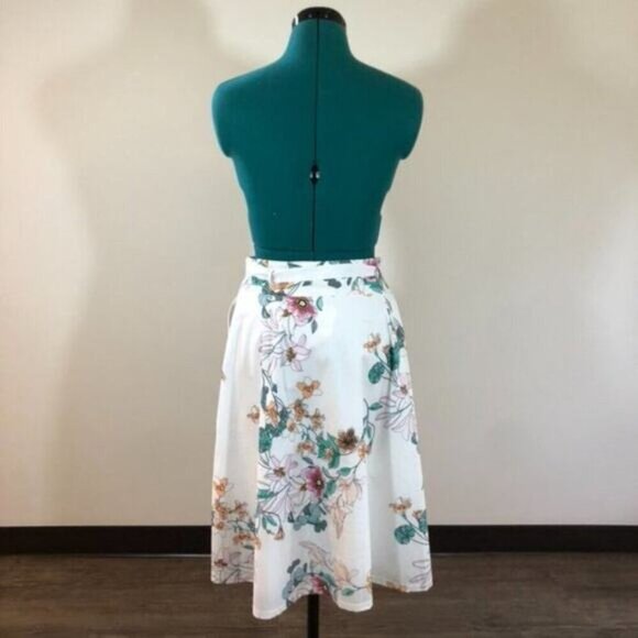 Le Chateau Floral Print Stretch Poplin Full Skirt - Size 8 - Picture 7 of 11